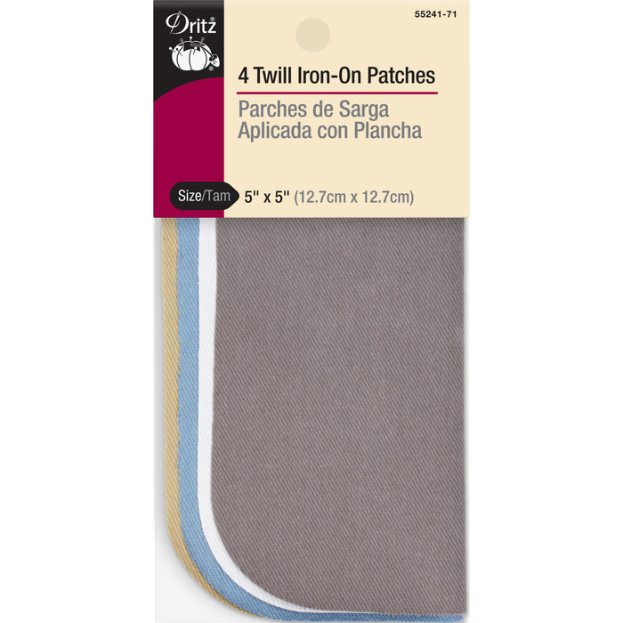 Twill Iron-On Patches, 5" x 5", 4 pc, Light Assorted