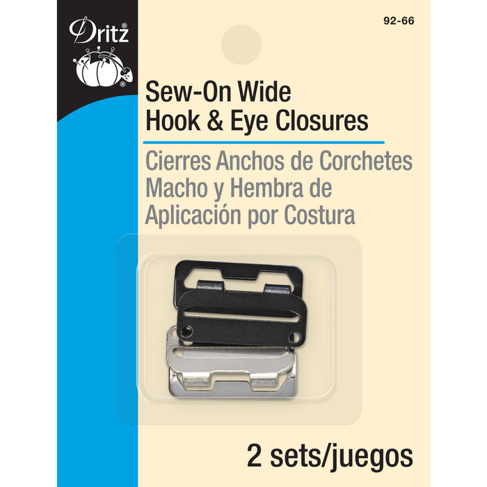 Sew-On Wide Hook & Eye Closures, 2 pc, Nickel