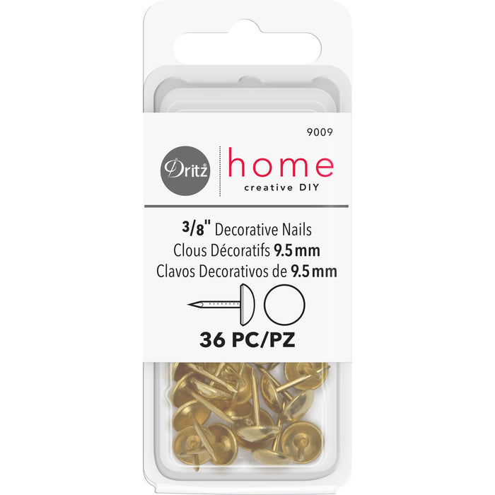 3/8" Smooth Decorative Nails, Brass, 36 pc