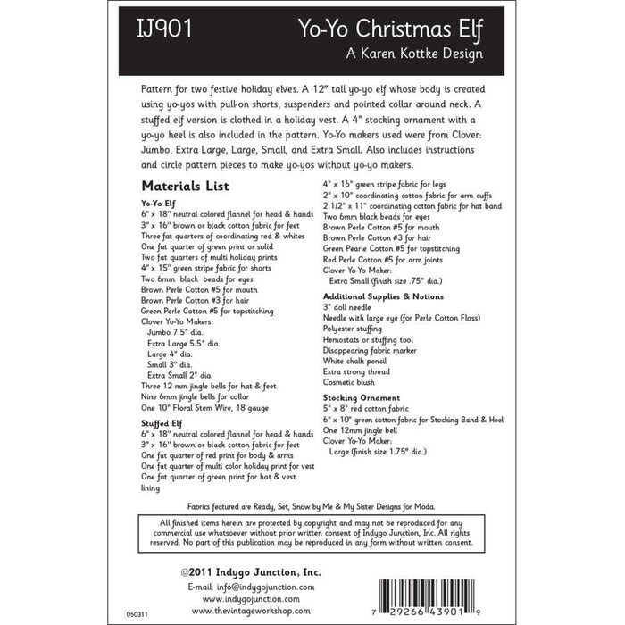 Yo-Yo Christmas Elf Pattern, Shippable