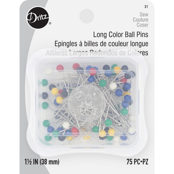 1-1/2" Long Color Ball Pins, Assorted, 75 pc