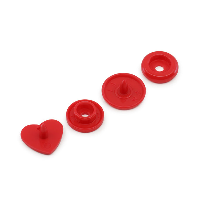 Plastic Color Heart Snaps, 12 Sets, Red