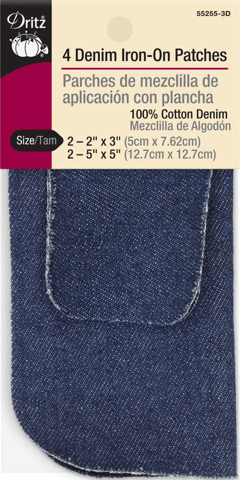Denim Iron-On Patches, Assorted Sizes, Dark Blue, 4 pc