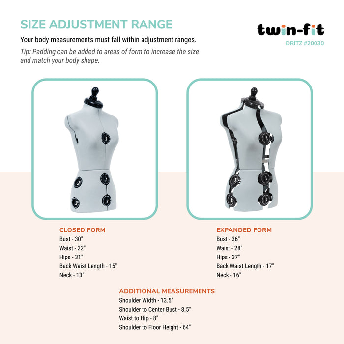 Twin-Fit Adjustable Dress Form, Petite