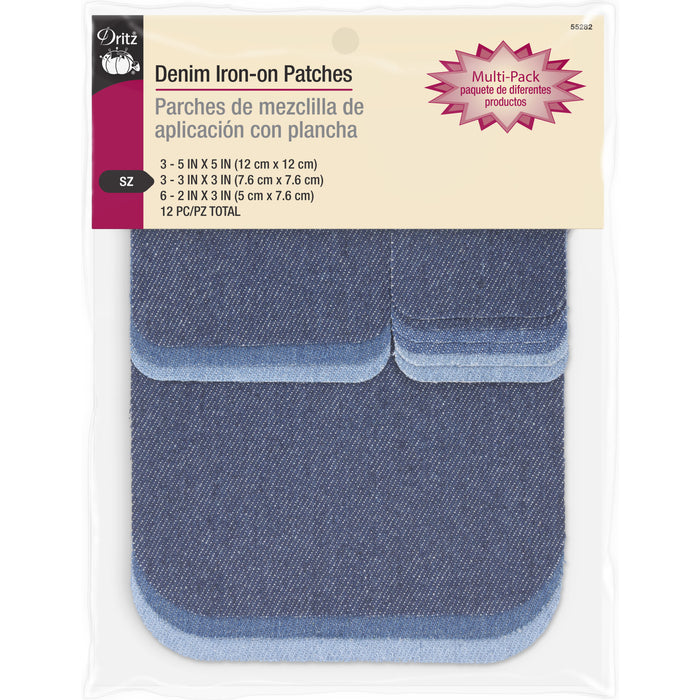 Denim Iron-On Patches, Assorted, 12 pc