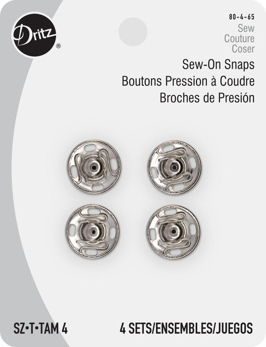 Sew-On Snaps, 4 Sets, Size 4, Nickel