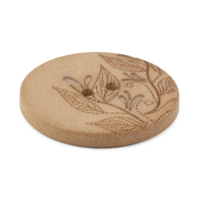 Recycled Hemp Round Floral Button, 28mm, Light Brown