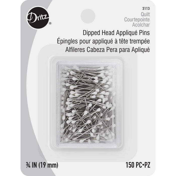 3/4" Dipped Head Applique Pins, White, 150 pc