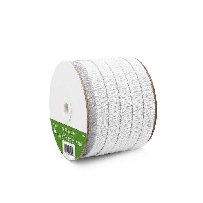 1/2" Ribbed Non-Roll Elastic, White, 30 yd