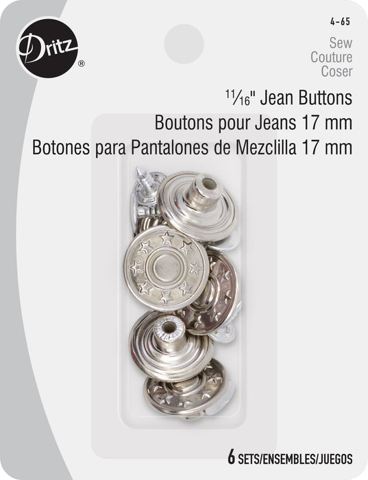 Jean Buttons, 6 pc, Nickel