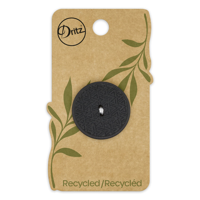 Recycled Hemp Geometric Round Button, 28mm, Black