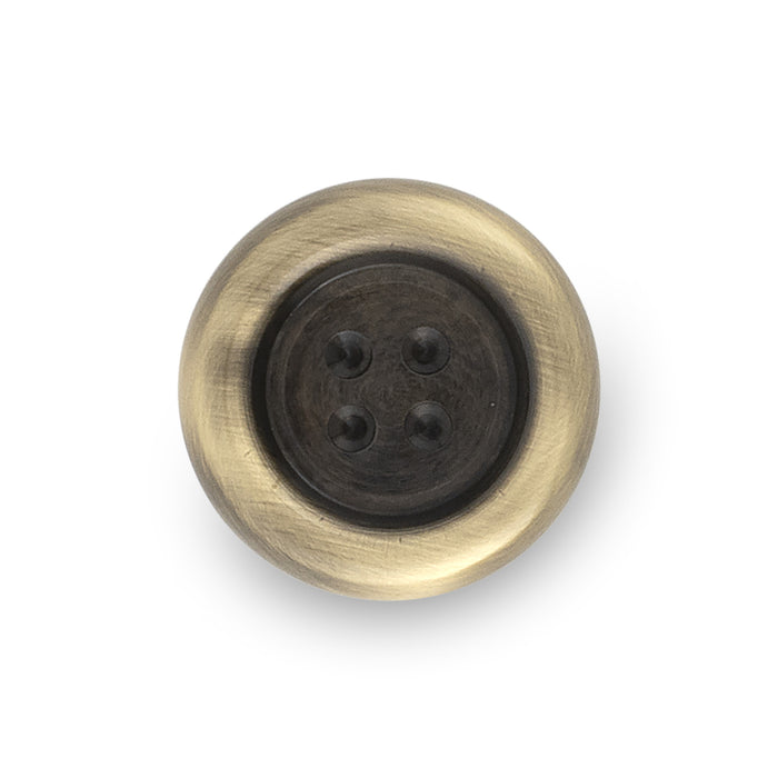 Brass Button Knob, Antique Brass