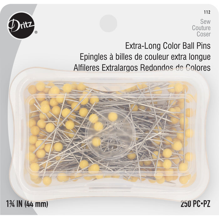1-3/4" Extra-Long Color Ball Pins, Yellow, 250 pc