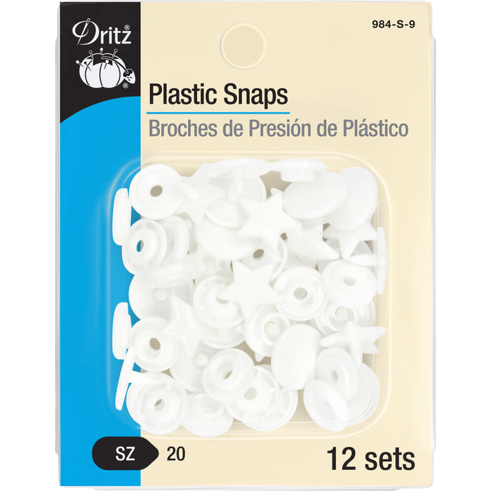 Plastic Color Star Snaps, 12 Sets, White