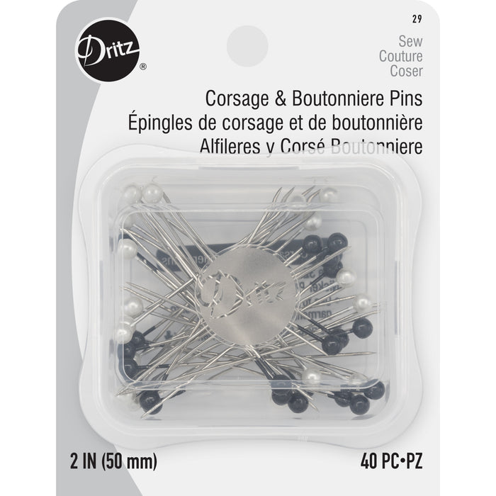 2" Corsage and Boutonniere Pins, Black & White, 40 pc