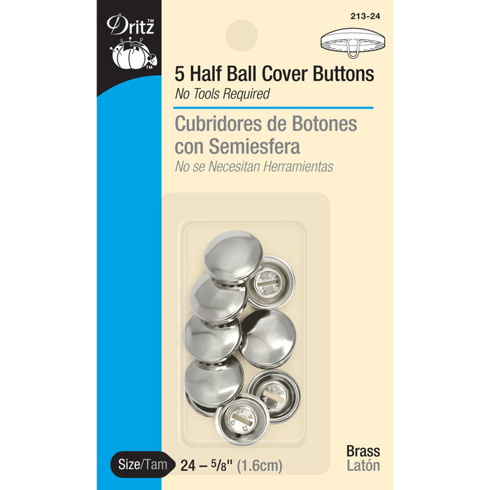 5/8" Half Ball Cover Buttons, 5 pc, Nickel