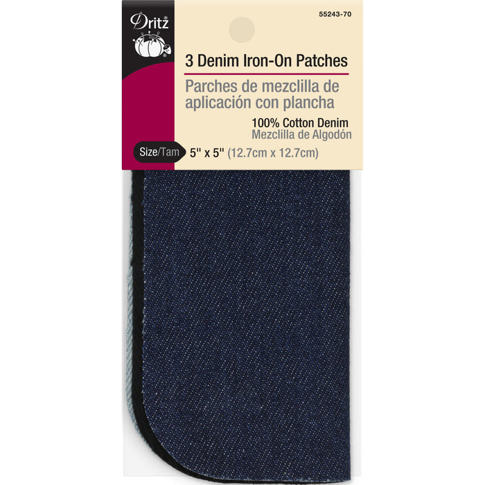 Denim Iron-On Patches, 5" x 5", Assorted, 3 pc