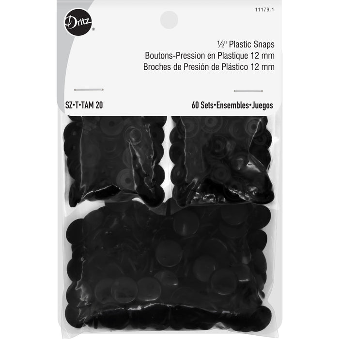 1/2" Plastic Snaps, Black, 60 Sets
