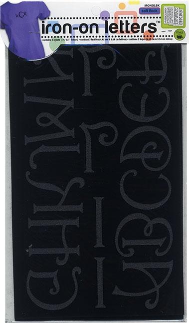 Soft Flock Iron-on Letters, 3 Sheets, Black