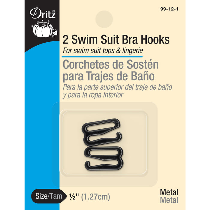 1/2" Swim Suit Bra Hooks, 2 pc, Black