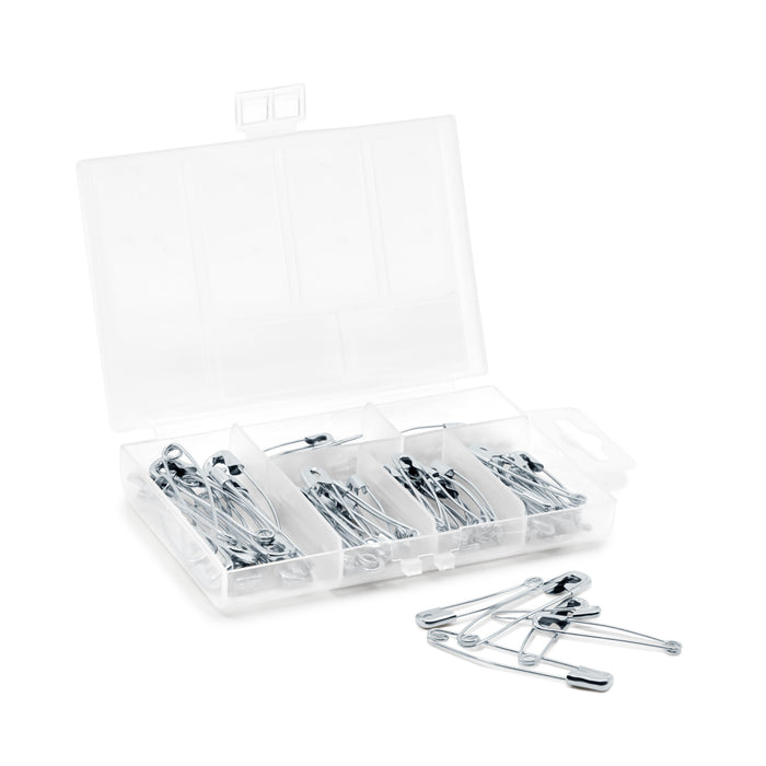 Assorted Curved Safety Pins & Storage Box, 90 pc