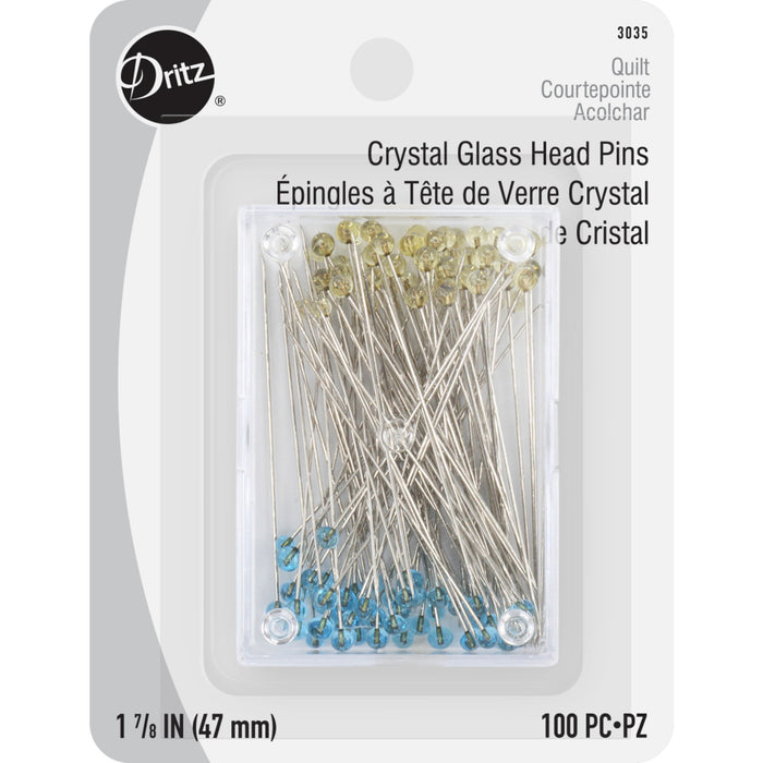 Crystal Glass Head Pins, Blue & Yellow, 100 pc, 1-7/8"