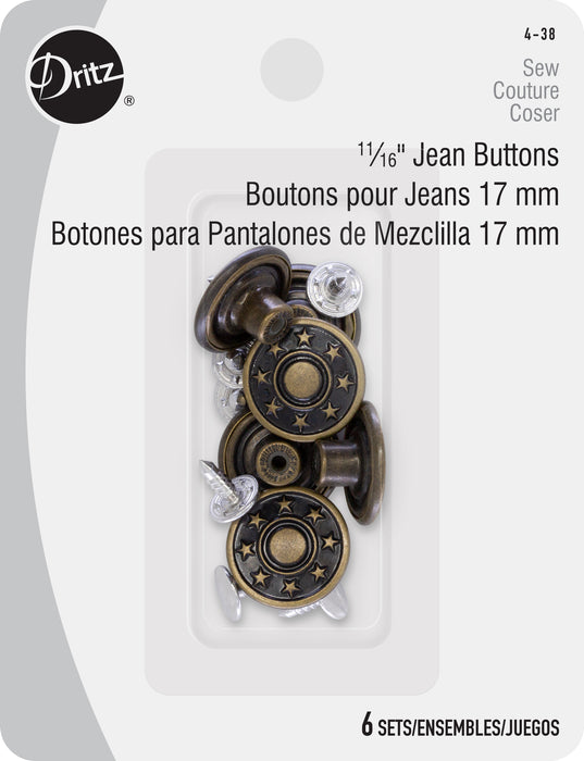 Jean Buttons, 6 pc, Antique brass