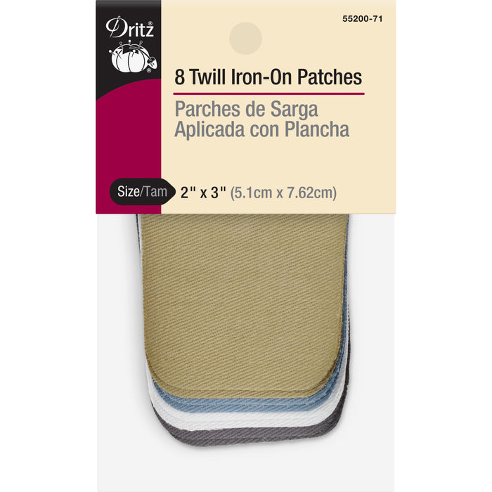 Twill Iron-On Patches, 2" x 3", 8 pc, Light Assorted