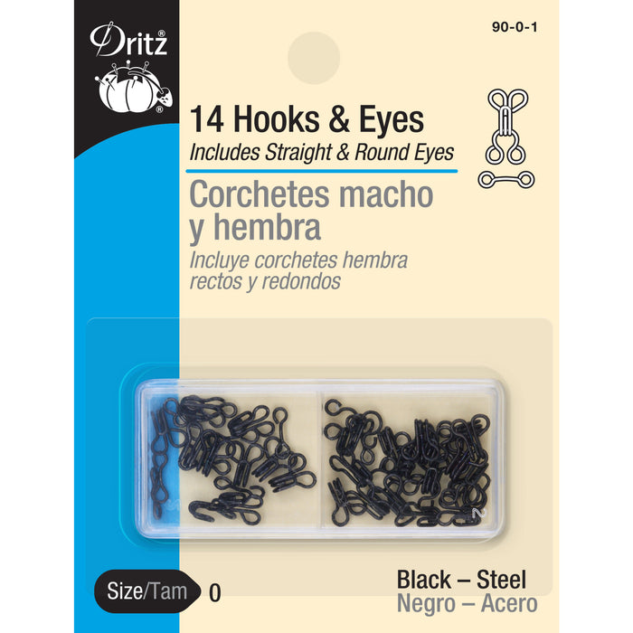 Hooks & Eyes, 14 pc, Black, Size 0