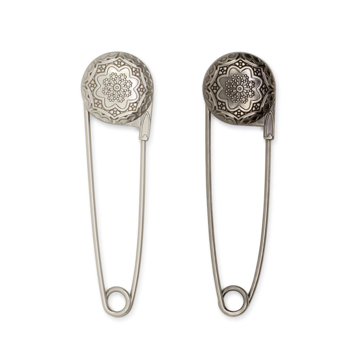Vintage Flower Metal Shawl Pins, Silver, 2 pc