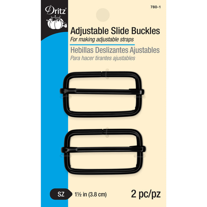 1-1/2" Adjustable Slide Buckles, Black, 2 pc