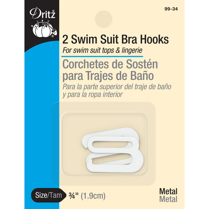 3/4" Swim Suit Bra Hooks, 2 pc, White
