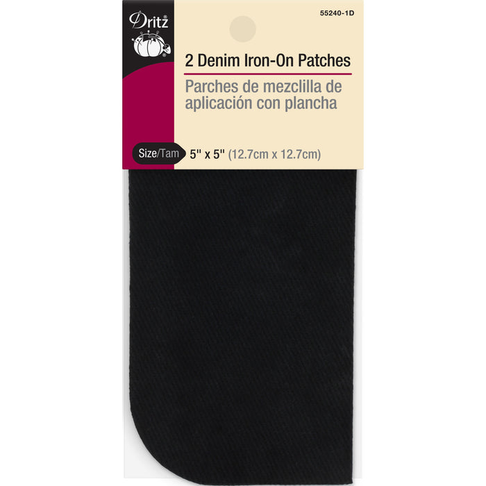 Denim Iron-On Patches, 5" x 5", 2 pc, Black
