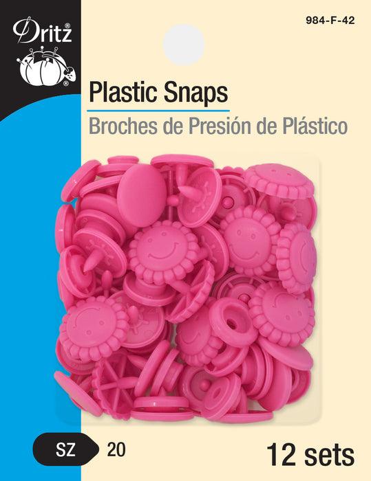 Plastic Color Flower Snaps, Pink, 12 Sets