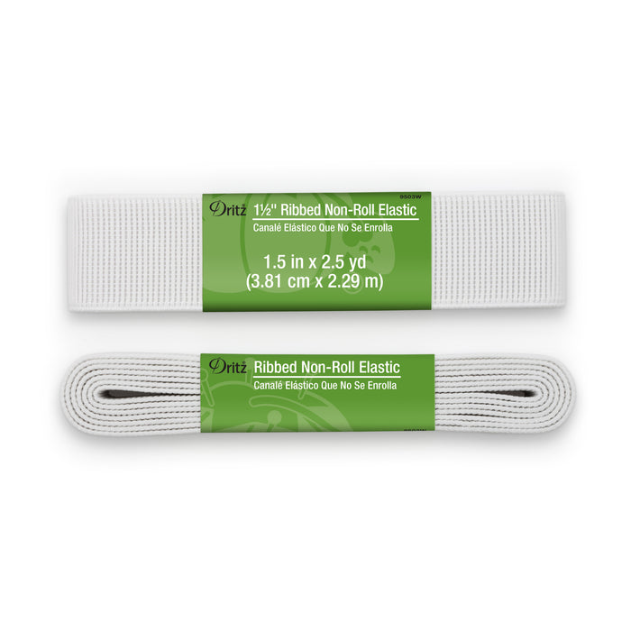 1-1/2" Ribbed Non-Roll Elastic, White, 2-1/2 yd