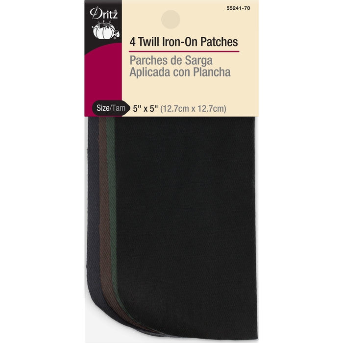 Twill Iron-On Patches, 5" x 5", 4 pc, Dark Assorted