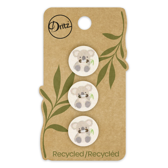 Recycled Cotton Koala Button, 18mm, Natural, 3 pc