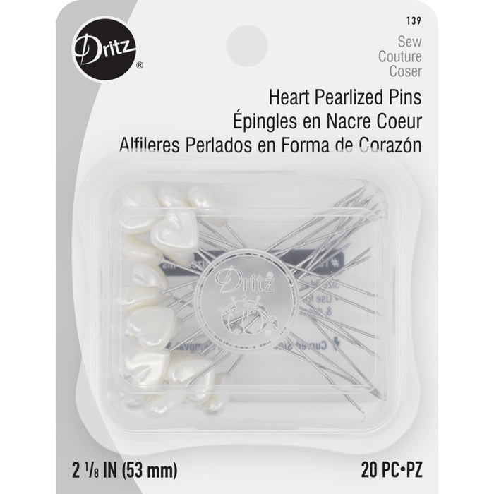 2-1/8" Heart Pearlized Pins, White, 20 pc
