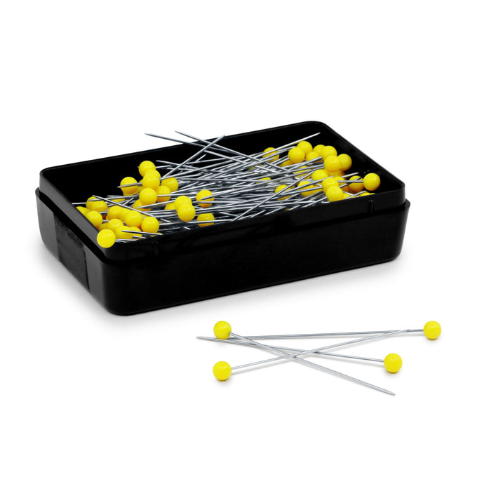 1-3/4" Quilter's Pins with Reusable Storage Box, 175 Count, Yellow, Extra-Long Steel