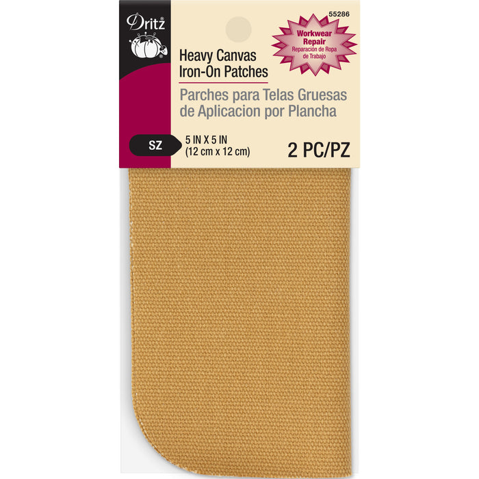 Heavy Canvas Iron-On Patches, 5" x 5", 2 pc, Golden Brown