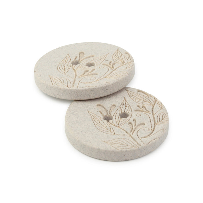 Recycled Hemp Round Floral Button, 23mm, Light Gray, 2 pc