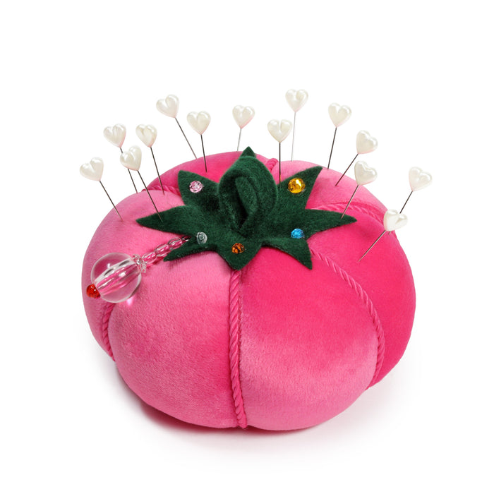 5" Tomato Pin Cushion, Pink Velvet