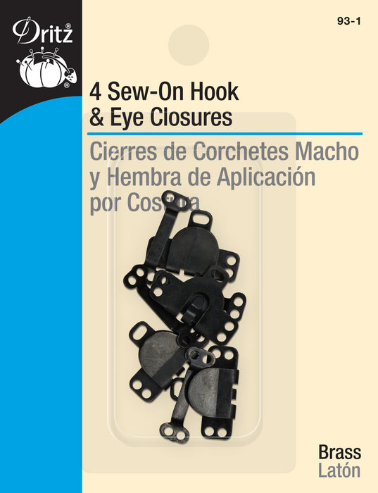 Sew-On Hook & Eye Closures, 4 pc, Black