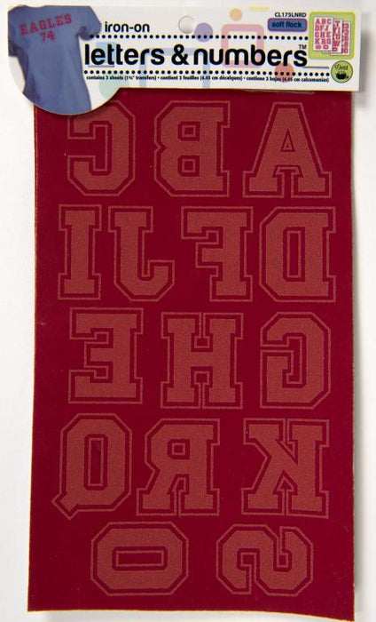 Soft Flock Collegiate Iron-On Letters, Red
