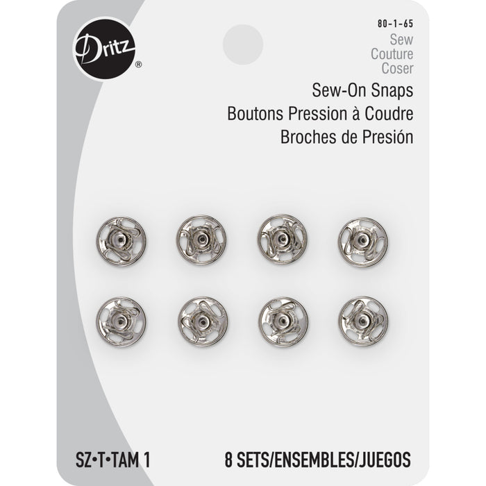 Sew-On Snaps, 8 Sets, Size 1, Nickel