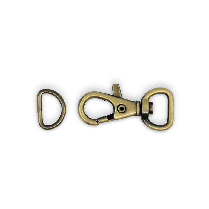1/2" Swivel Hooks & D-Rings, Antique Brass, 12 Sets