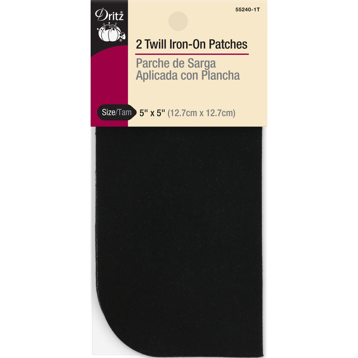 Twill Iron-On Patches, 5" x 5", 2 pc, Black