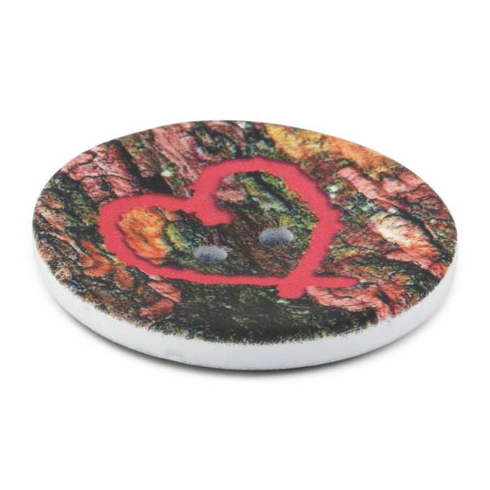 Sustainable Coconut Round Heart Button, 30mm, Red