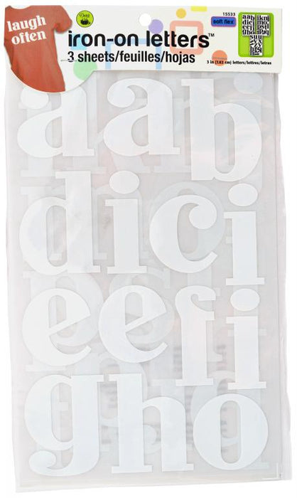 Soft Flex Iron-On Letters, 3 Sheets, White