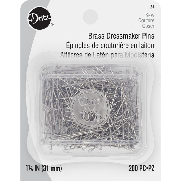 1-1/4" Brass Dressmaker Pins, Nickel, 200 pc